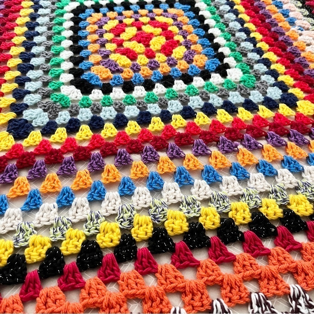Vintage Granny Square Crocheted Afghan Multicolored Boho Throw Blanket Handmade - Picture 5 of 13